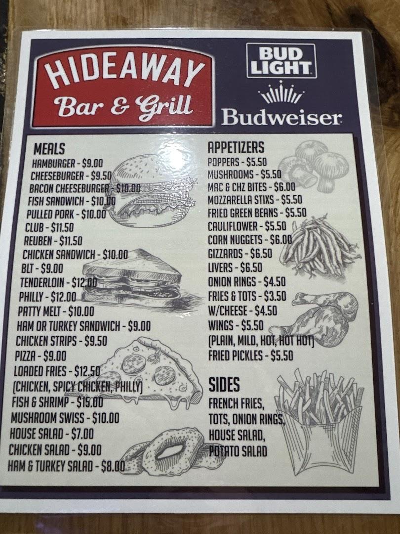 The Hideaway Warrensburg Missouri Menu